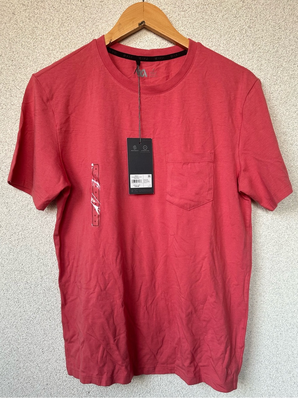 VRST Essential Pocket Tee in Pink Rouge Mens Small, NWT, Performance T-Shirt
